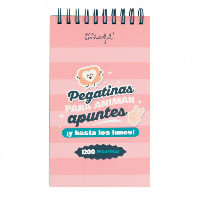 Front cover of “To Brighten Notes Sticker Book” in pink with spiral binding.